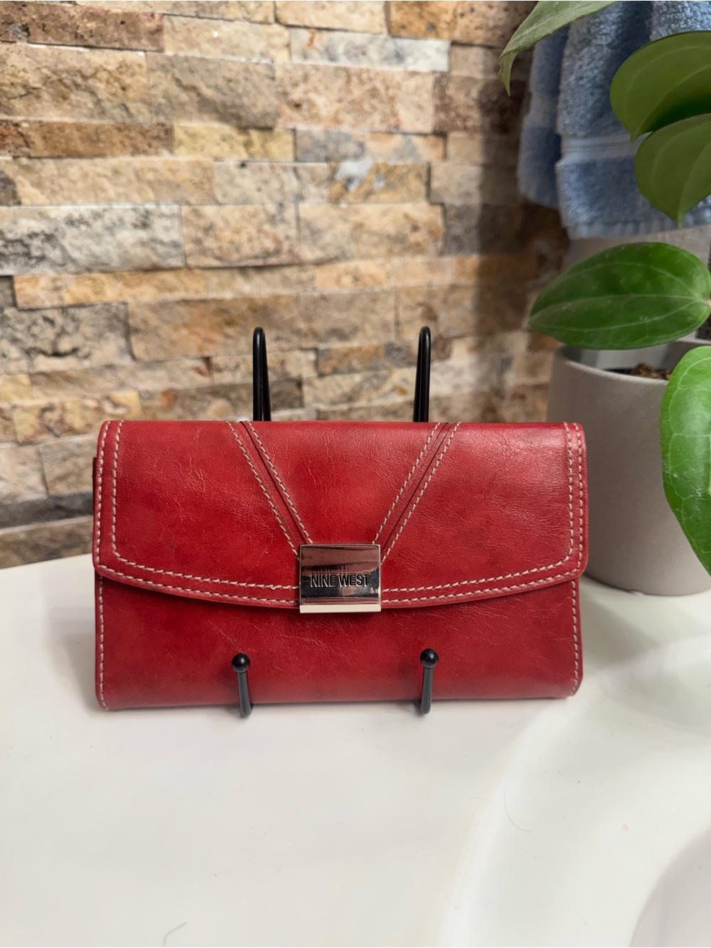 Nine West Red Leather Wallet with Metal Clasp